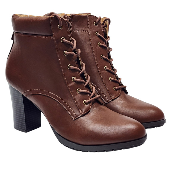 Style & Co Lucillee Ankle Boots 11 M Brown Faux Leather Pointed Toes Block Heels - Picture 1 of 12